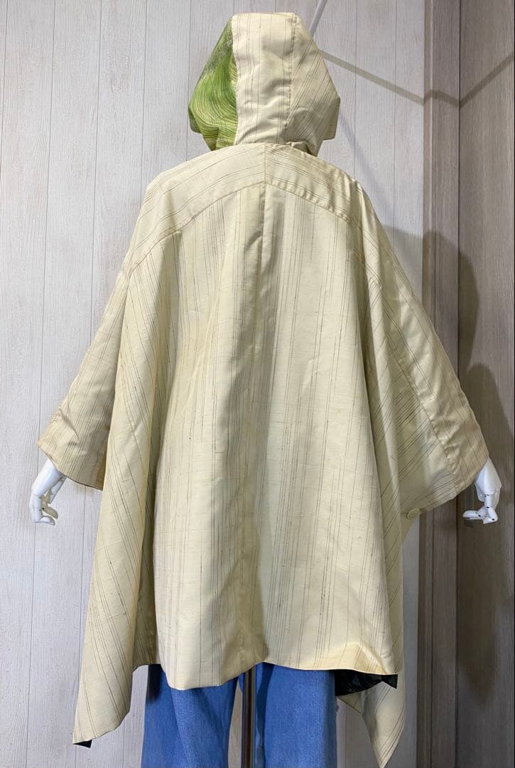 正絹紬訪問着 村山大島紬 リバーシブル フードポンチョ (難あり)