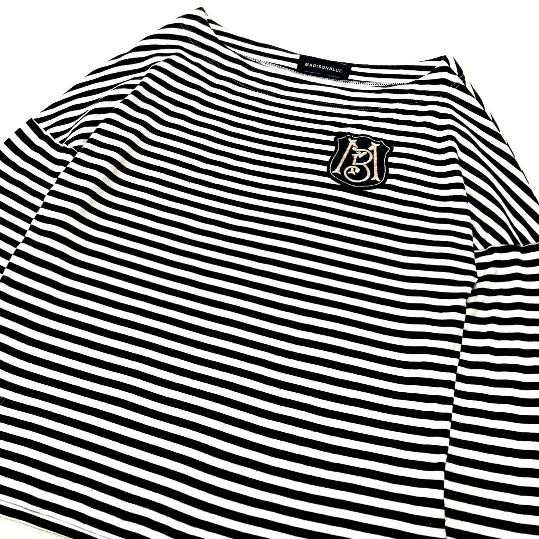 エリコ マディソンブルー ロングスリーブボーダーカットソー ロゴワッペン
