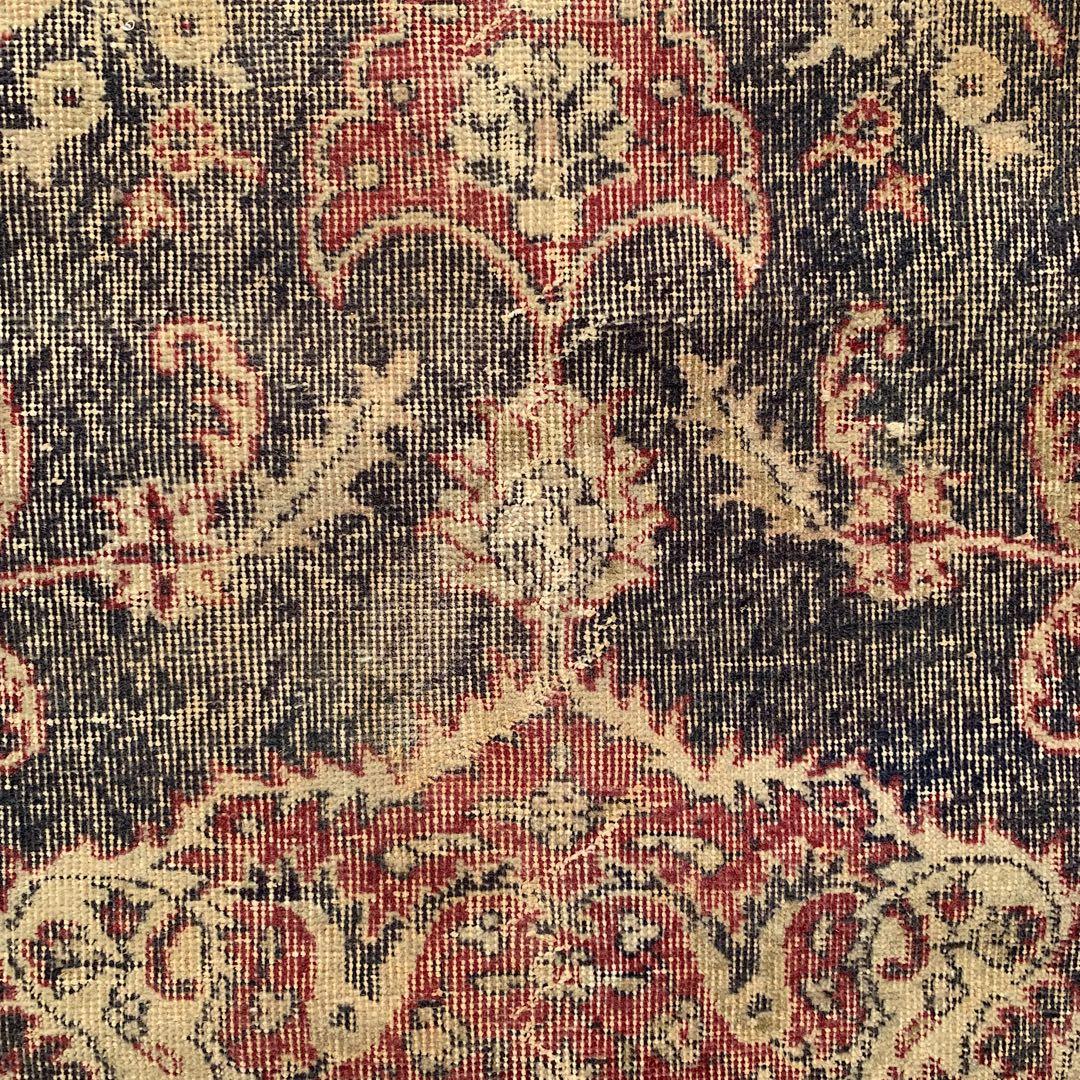 大判　ロング　251×112 トルコヴィンテージラグ　インディゴ　ローズレッド