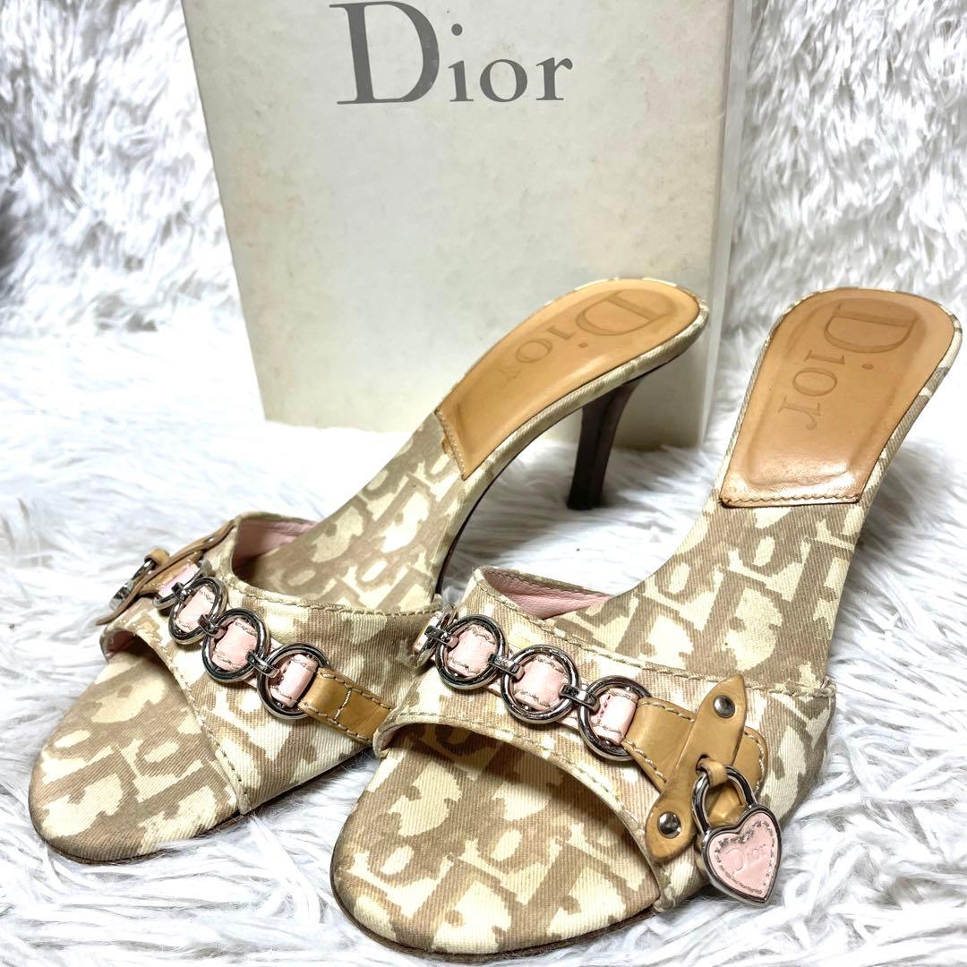クリスチャン・ディオール ミュール サンダル トロッター柄 ハート チャーム