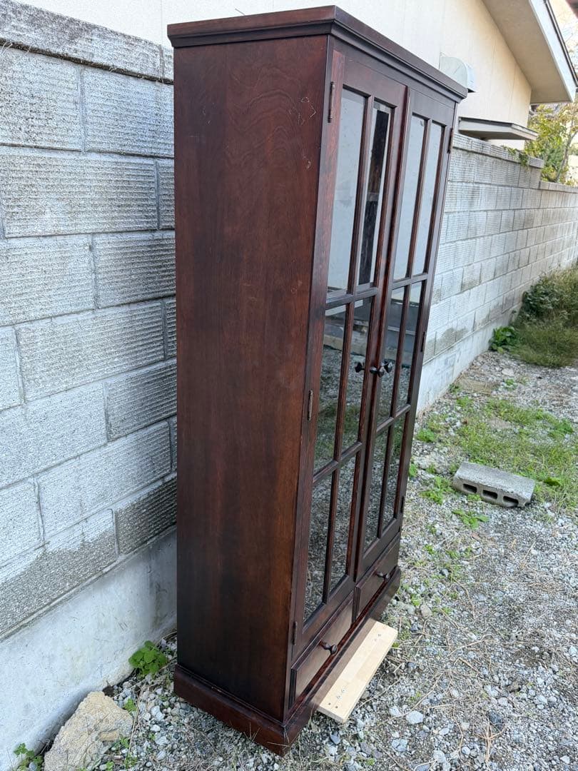 書棚 900 ふらの 観音開き 樺材 北海道民芸家具 ダークブラウン