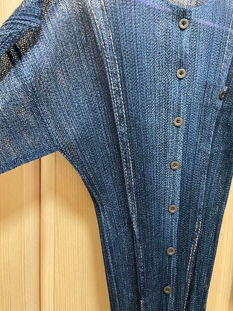 issey miyake プリーツプリーズ　デニム　プリーツカーディガン