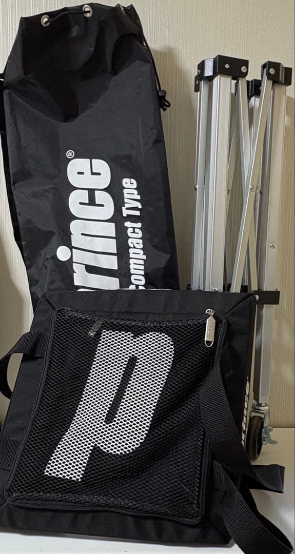 prince コンパクトテニスキャリーカート(カゴ、キャスター、収納袋)付き