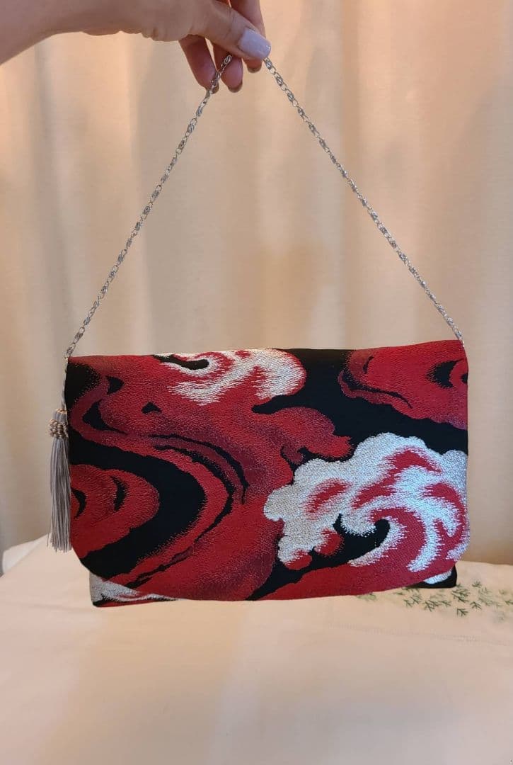 涙模様、シルク着物帯の2ways クラッチバック