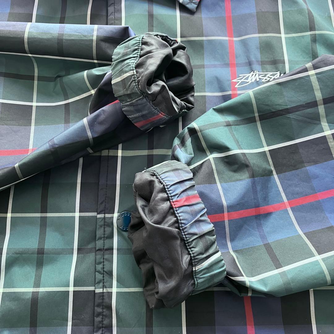 【美品✨】Stussy チェック柄 コーチジャケット ロゴ刺繍 緑 Mサイズ