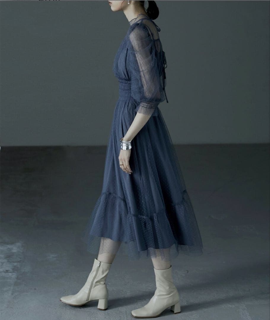 ダークブルー レイヤードドレス パーティードレス