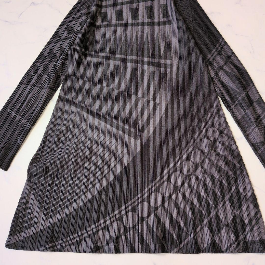 【美品】プリーツプリーズ チュニック ワンピース 長袖 ハイネック 総柄 3