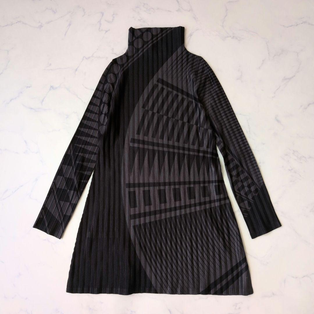 【美品】プリーツプリーズ チュニック ワンピース 長袖 ハイネック 総柄 3