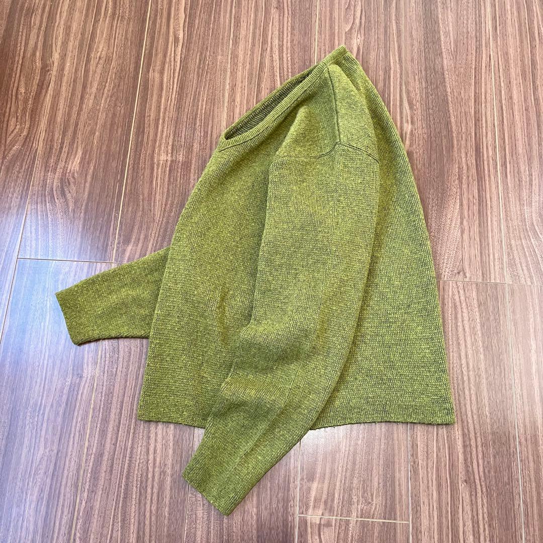 60sビンテージSearsシアーズVネック古着ニットセーターMメンズ抹茶緑中古