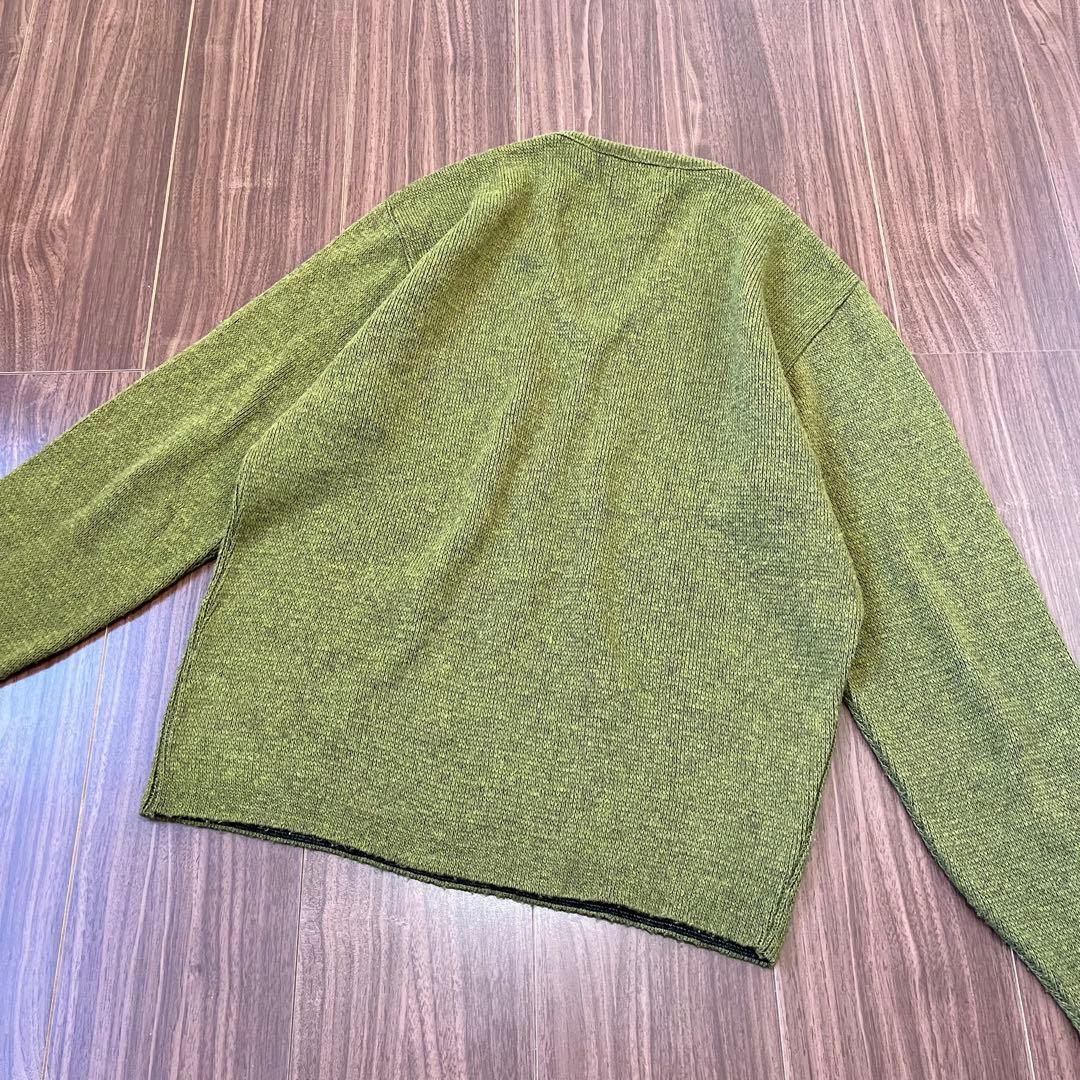 60sビンテージSearsシアーズVネック古着ニットセーターMメンズ抹茶緑中古