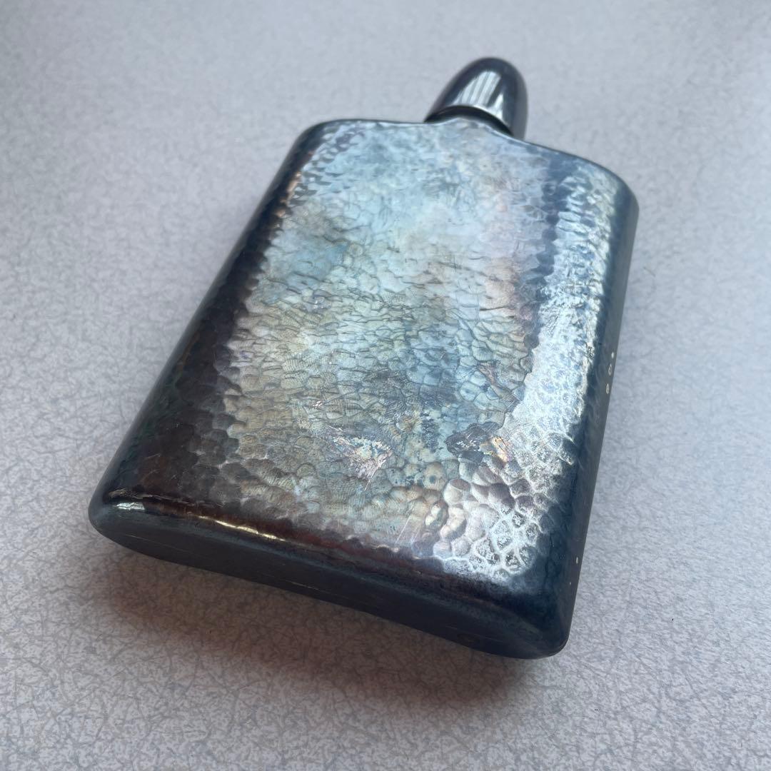 SILVER 刻印 シルバー 銀製 スキットル ウィスキーボトル ハンマード