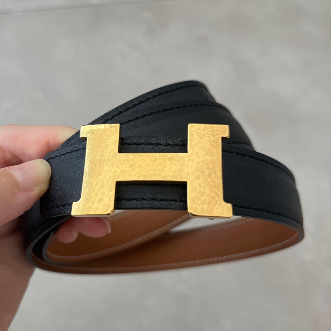 HERMES ブラックレザーベルト H型バックル