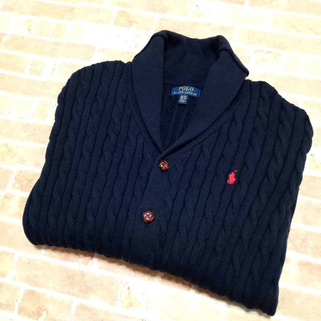 【未使用】ラルフローレン　ネイビー カーディガン　くるみボタン　XL