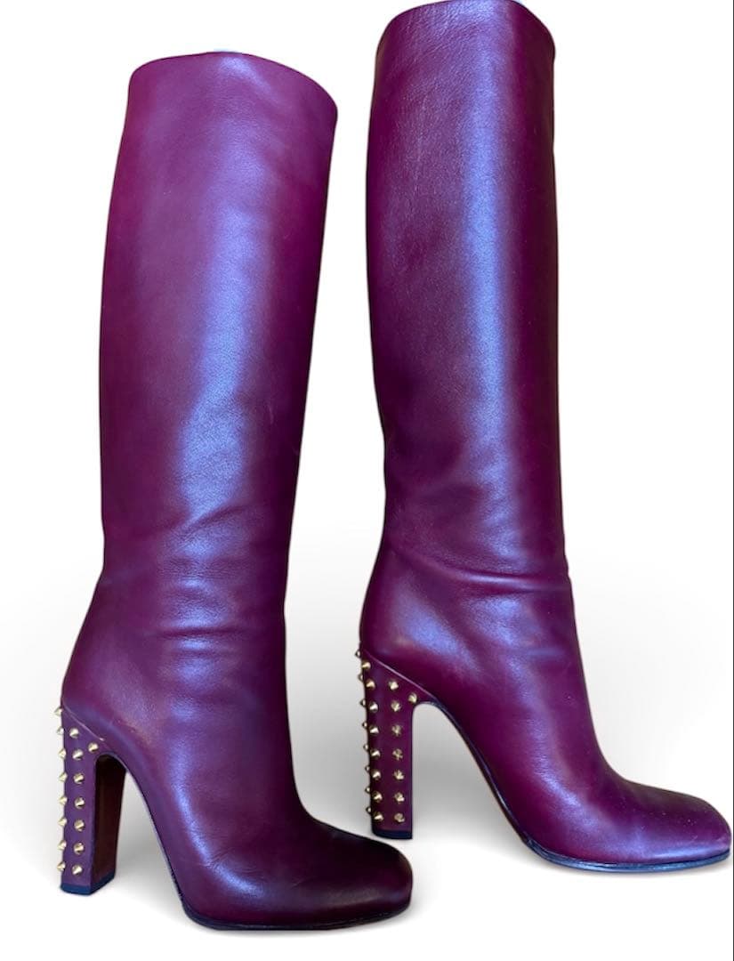 美品‼︎ GUCCI レザーロングブーツ スタッズ ヒール バーガンディ