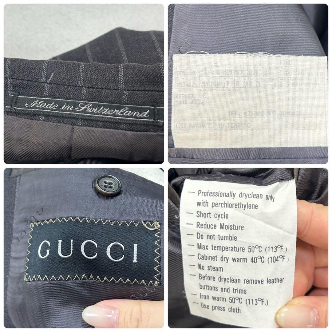 F705 美品 L 48 グッチ ストライプ シングル スーツJKT メンズ