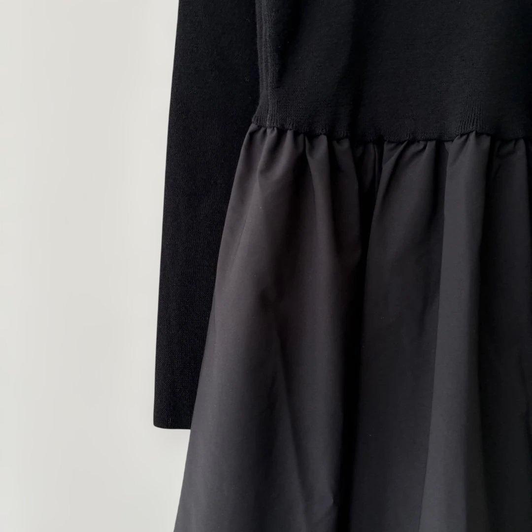 極美品✨【ANAYI】リボン付タフタドッキングワンピース　黒　¥52,800