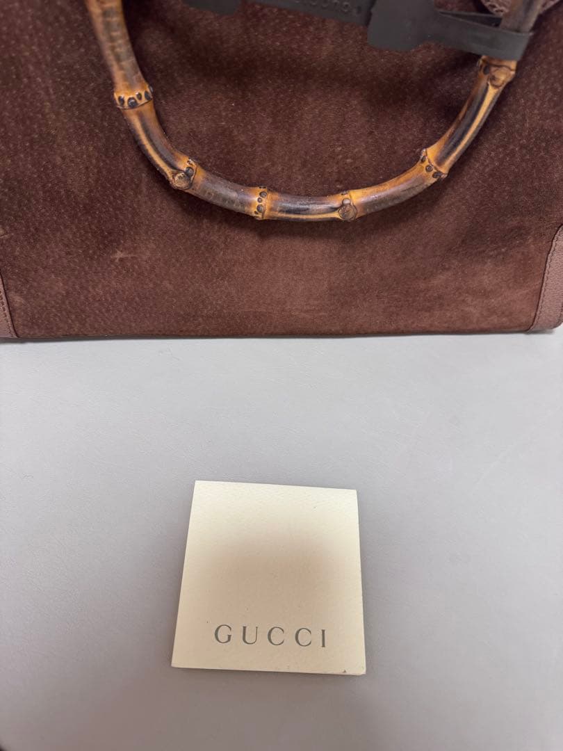 GUCCI バンブーハンドル トートバッグ(スエード、ブラウン)