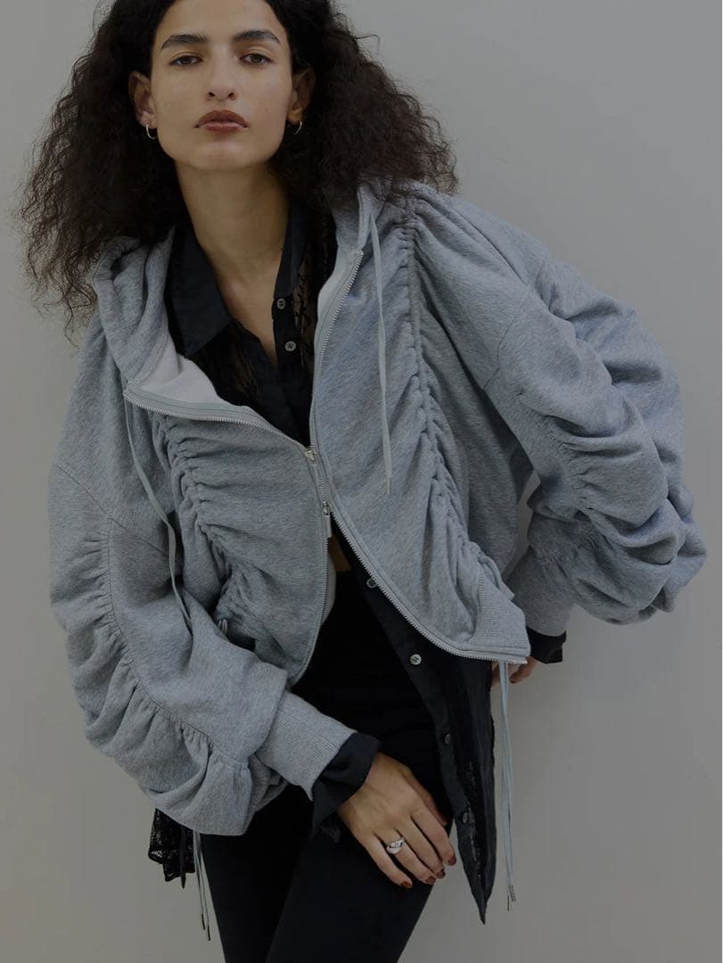 トップス Ameri VOLUME GATHERED ZIP UP HOODIE