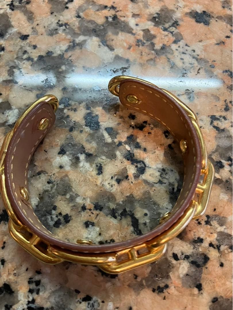 HERMES ブレスレット シェーヌダンクル バングル ブラウン×ゴールド金具