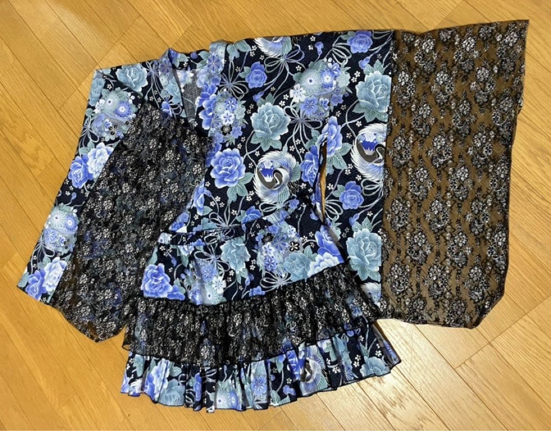 姫ギャル　浴衣ドレス　①黒×水色　地雷系　量産型　y2k　平成