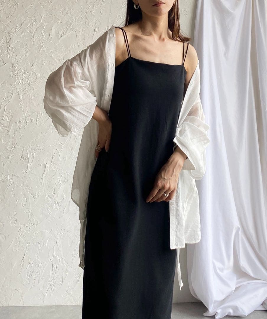 ANDRESD デコラティブチュールトップス チャコール（キャミワンピース付き）