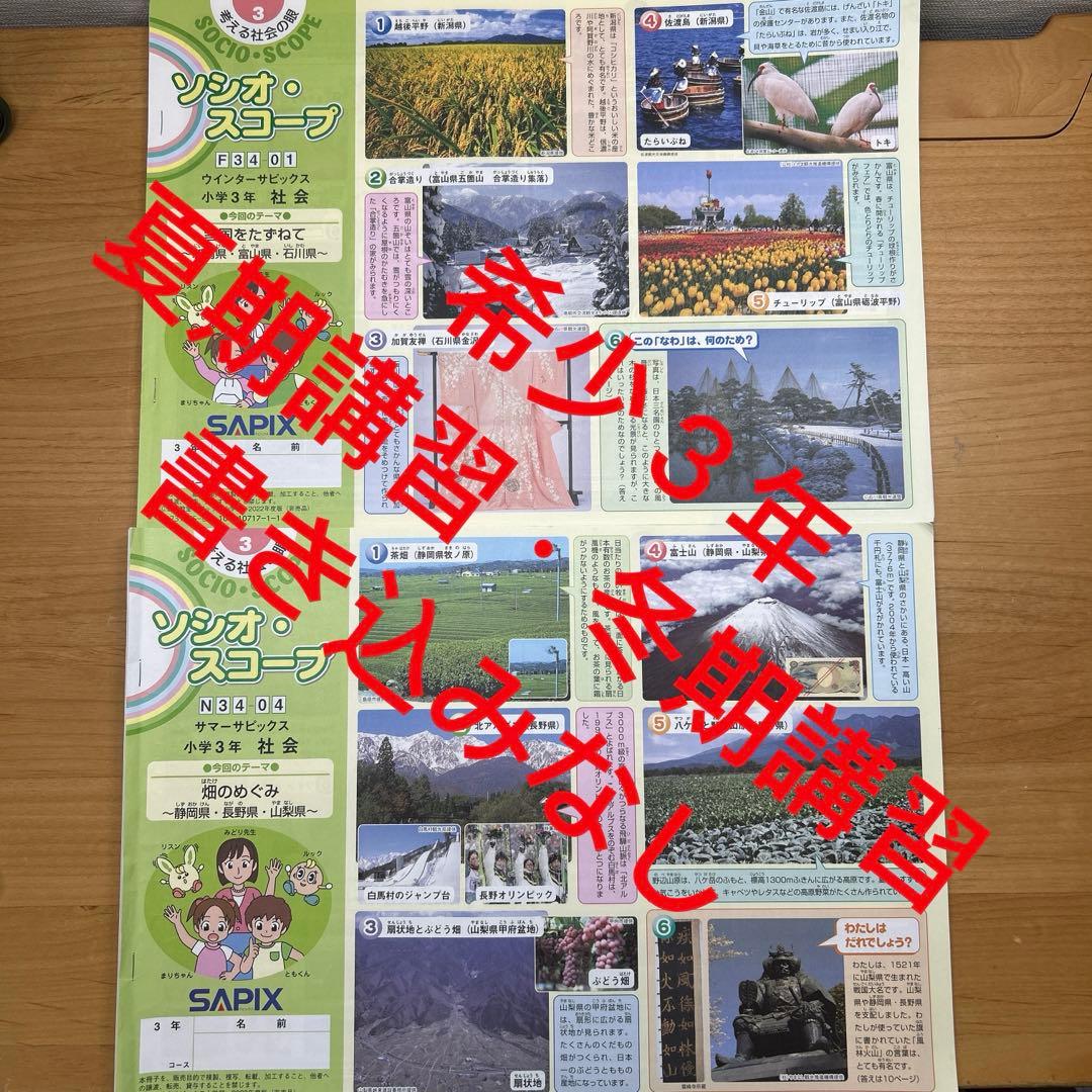 ㉒や　書き込みなし　サピックス　SAPIX ３年　社会　夏期講習　冬期講習