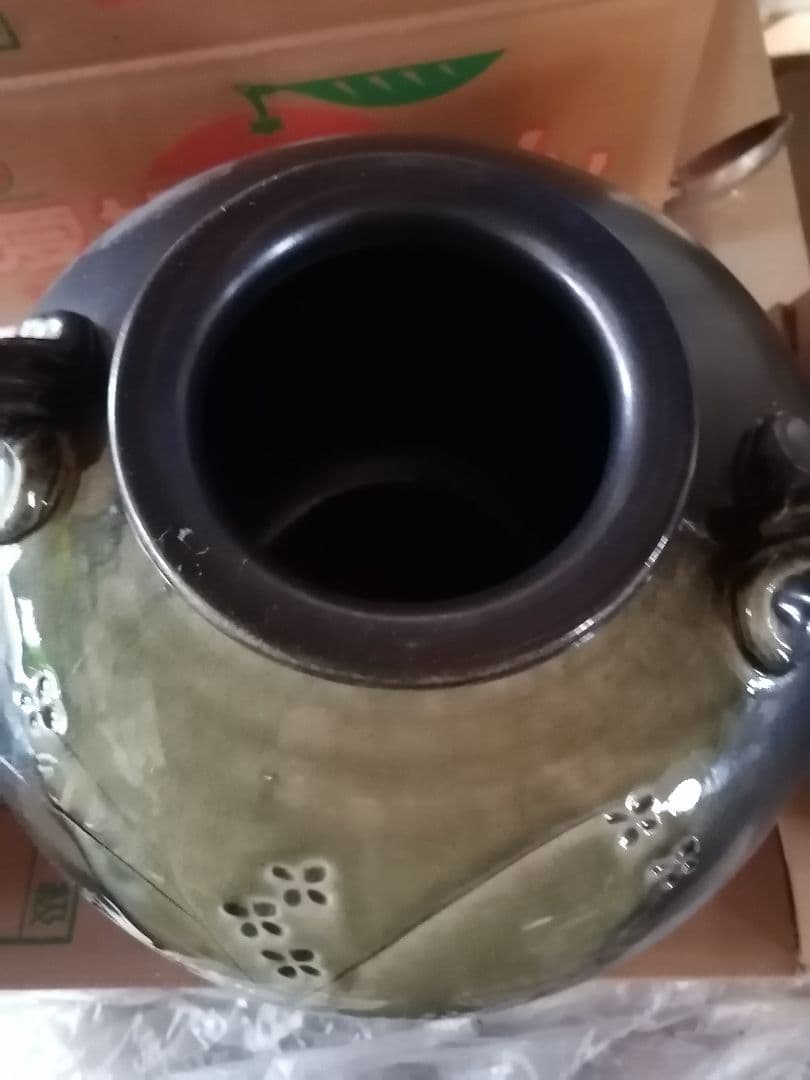 ‼️高級品‼️　萬古焼　陶器 花瓶 グリーンとブラック
