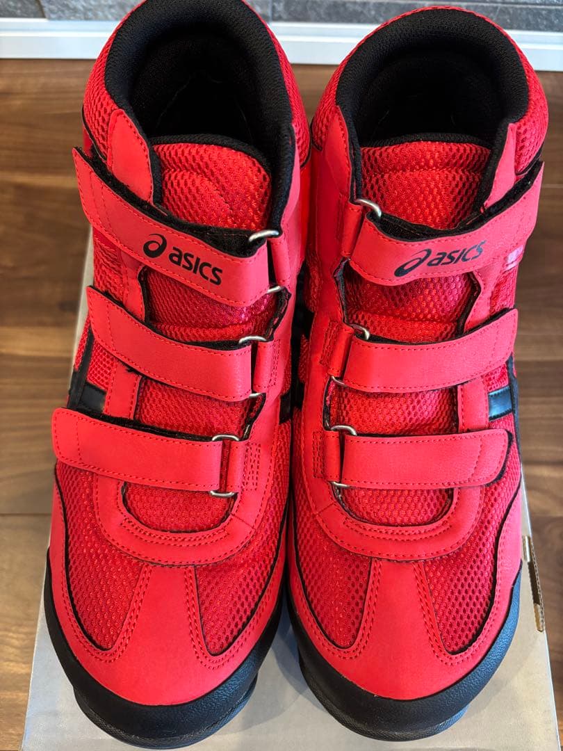 新品！asics 赤 ハイカット安全靴 ベルクロ　27.5