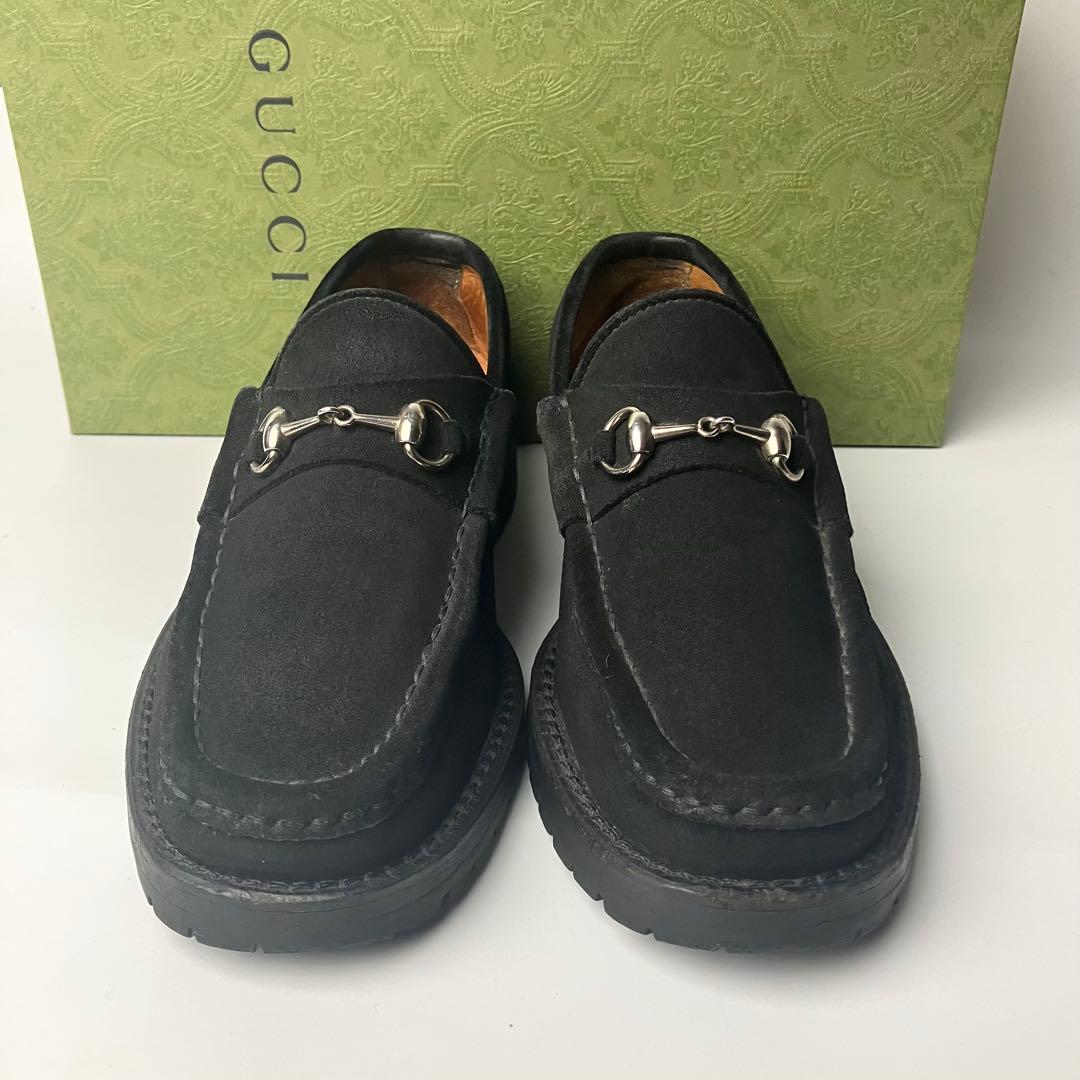 【美品】GUCCI ラグソール　スクエアトゥ　ホースビットローファー　22.5黒