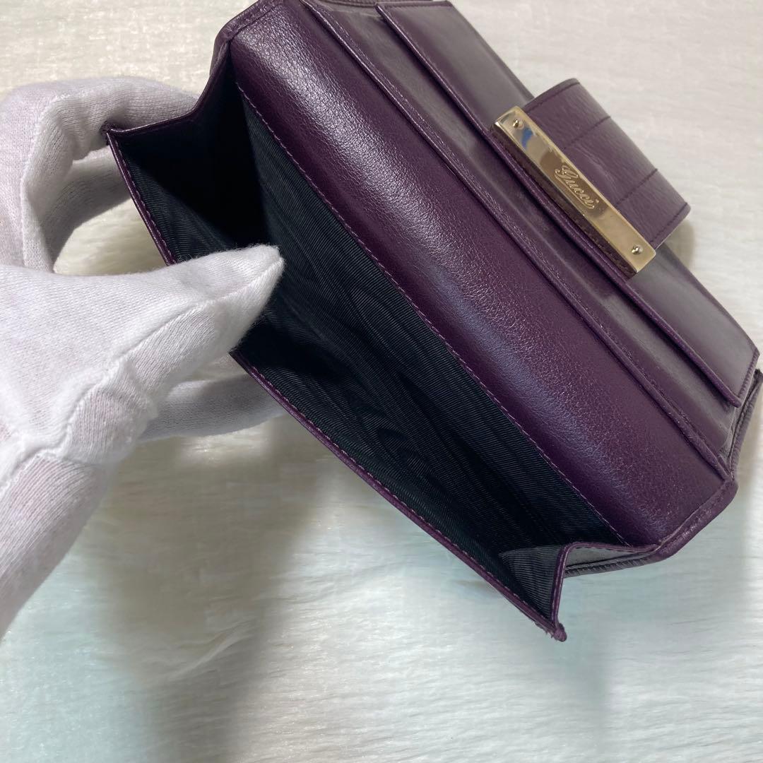 月末最終　人気　GUCCI グッチ　二つ折り　長財布　グッチシマ　金ロゴ　紫