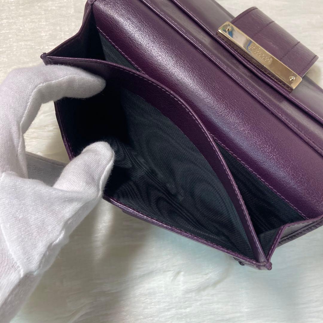 月末最終　人気　GUCCI グッチ　二つ折り　長財布　グッチシマ　金ロゴ　紫