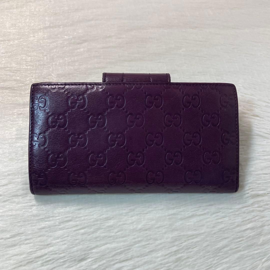 月末最終　人気　GUCCI グッチ　二つ折り　長財布　グッチシマ　金ロゴ　紫