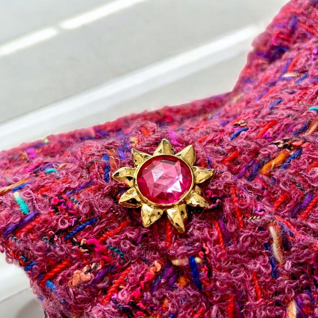 BIGI ミックスツイード　バブリースーツ　ピンク　太陽モチーフ　ビジュー