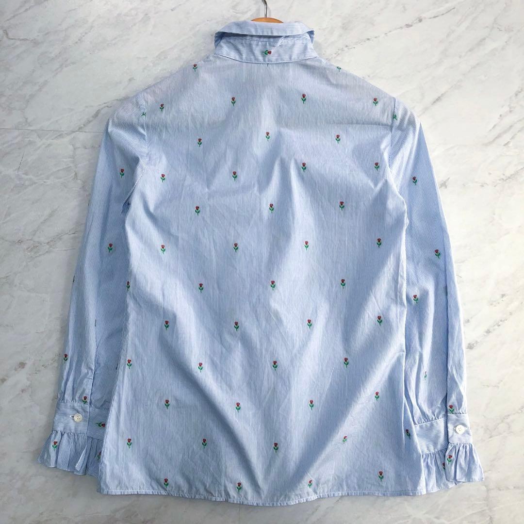 【希少 極美品】GUCCI ブラウス フリル 花柄 ストライプ ブルー M