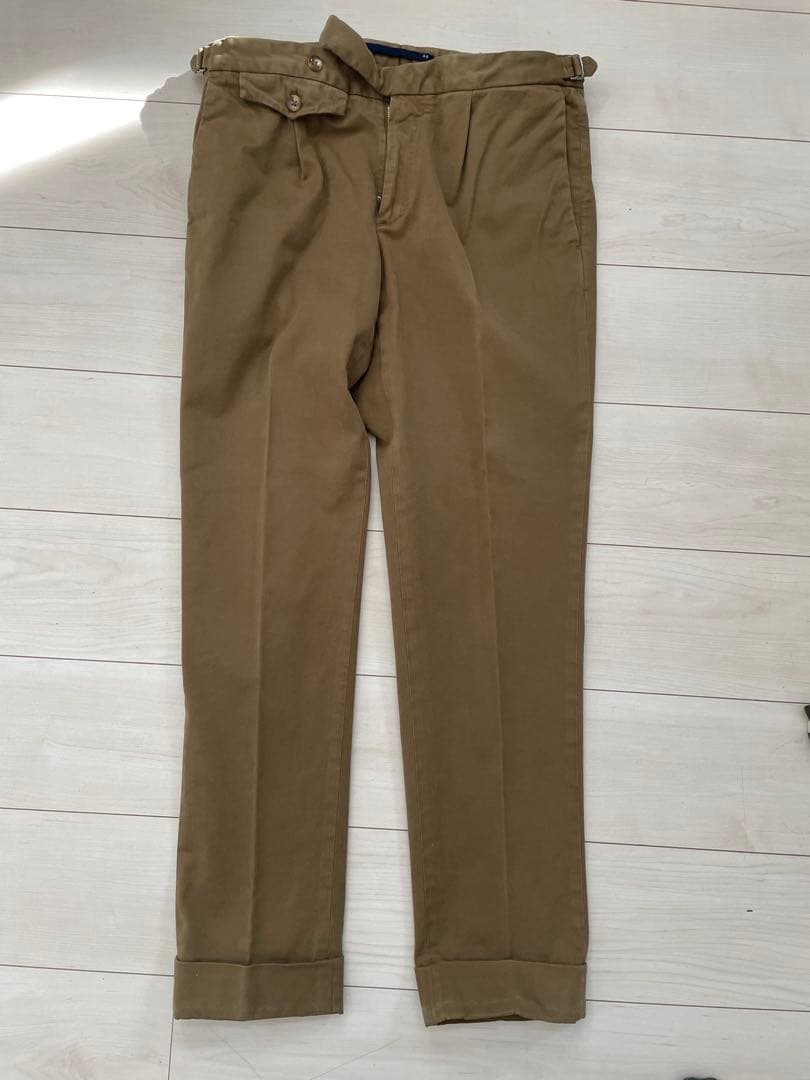 INCOTEXカーキ ワンプリーツ サイドアジャスター チノパン 48