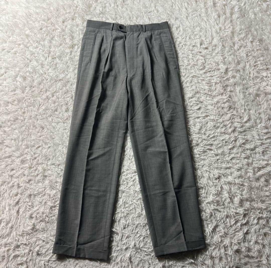 ポールスミス　高級生地　コラボ　セットアップ　スーツ　ダブル　グレー　Lサイズ