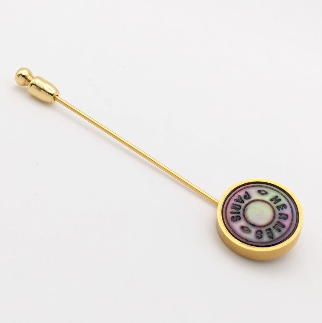 希少 エルメス HERMES セリエ シェル ブローチ ラペルピン ゴールド