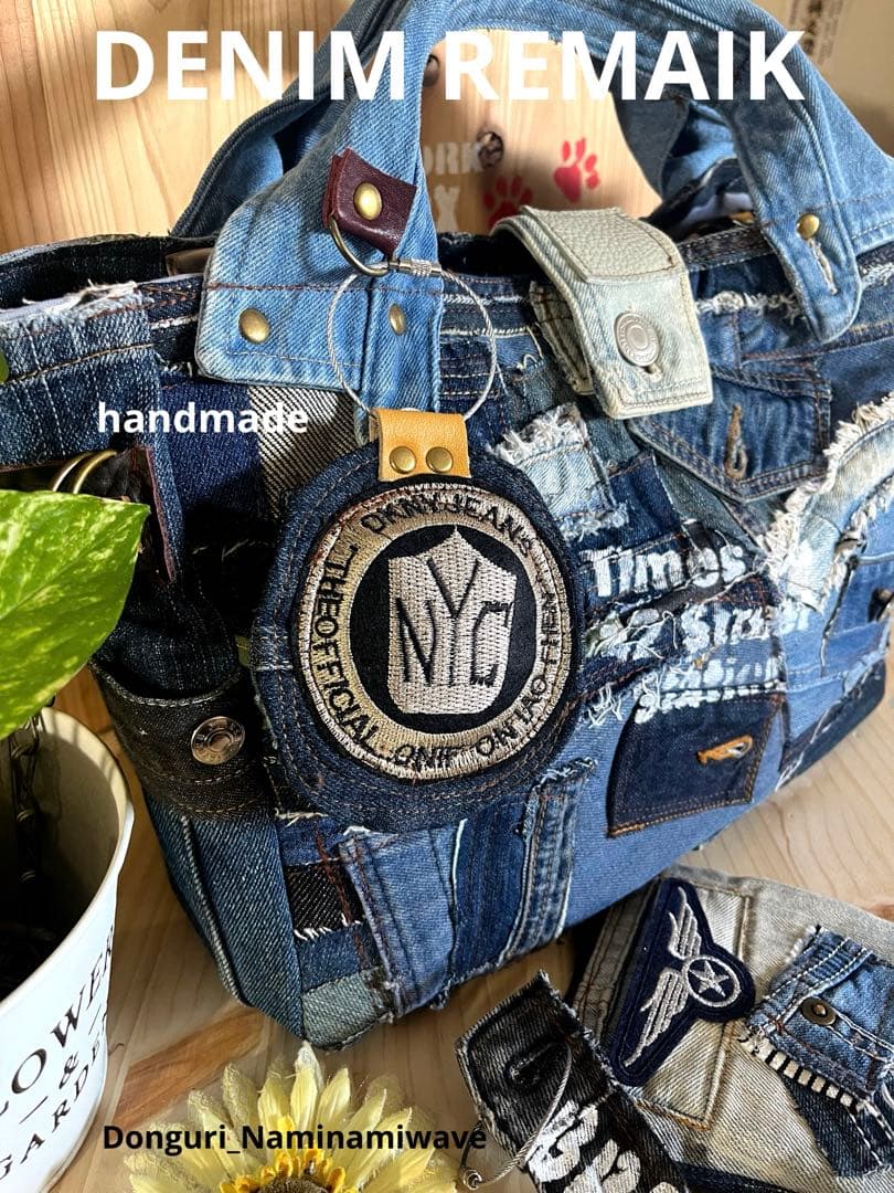 ツギハギパッチワーク2way❤️デニムリメイク・ミニファスナーポーチ＆タッセル付