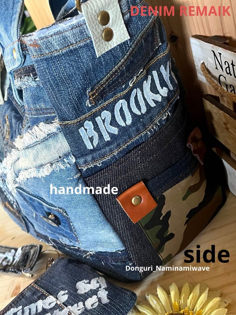 ツギハギパッチワーク2way❤️デニムリメイク・ミニファスナーポーチ＆タッセル付