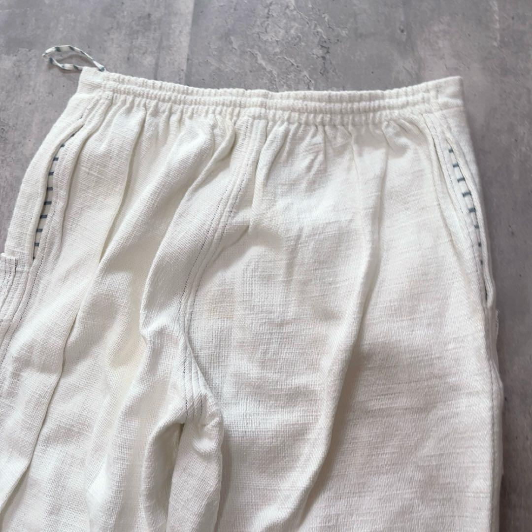マク テキスタイルズmaku コットンイージーパンツ 刺繍 ホワイト Mサイズ