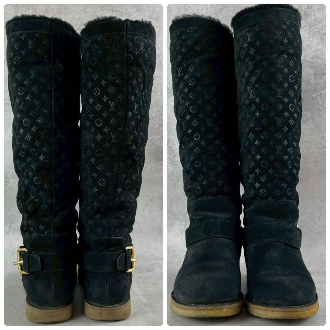 美品 ルイヴィトン モノグラム ムートン スエード 2Wayロングブーツ 35