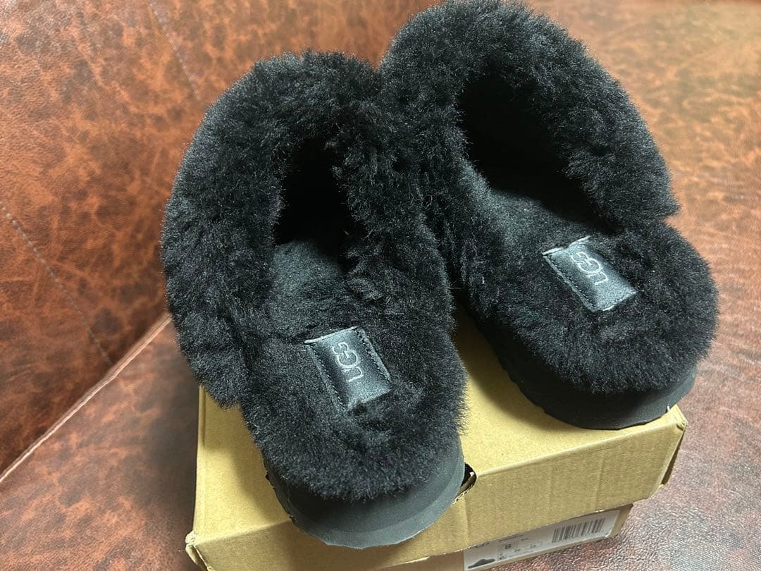 USED 美品 UGG ディスケット ムートン 厚底サンダル 25 ブラック