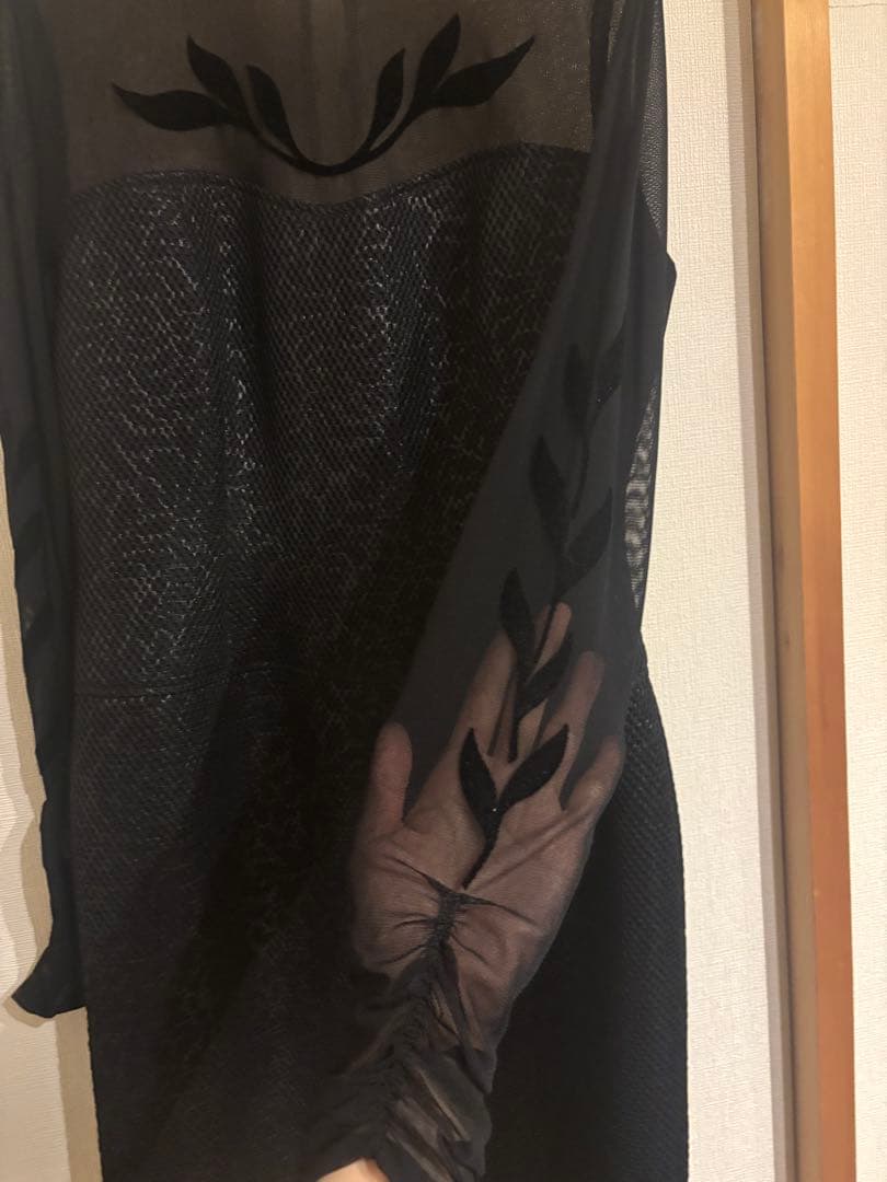 【ほぼ新品】タエアシダ　長袖チュール×フロッキーワンピースドレス Lサイズ