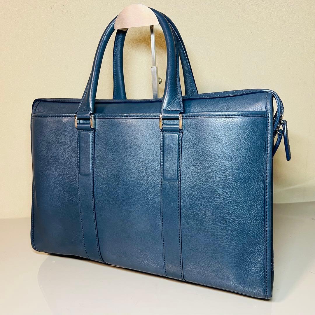 【美品】土屋鞄 ブリーフケース ビジネスバッグ ブルー系 A4サイズ収納可