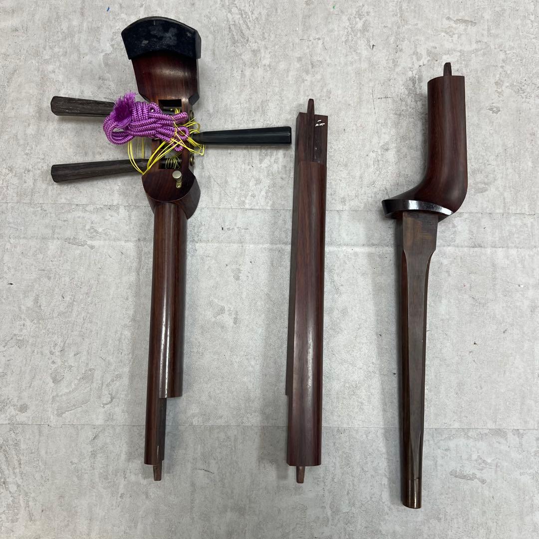 細棹長唄三味線　三つ折れ　1枚溝　東触り　木撥　ハードケース　皮破れ　ジャンク