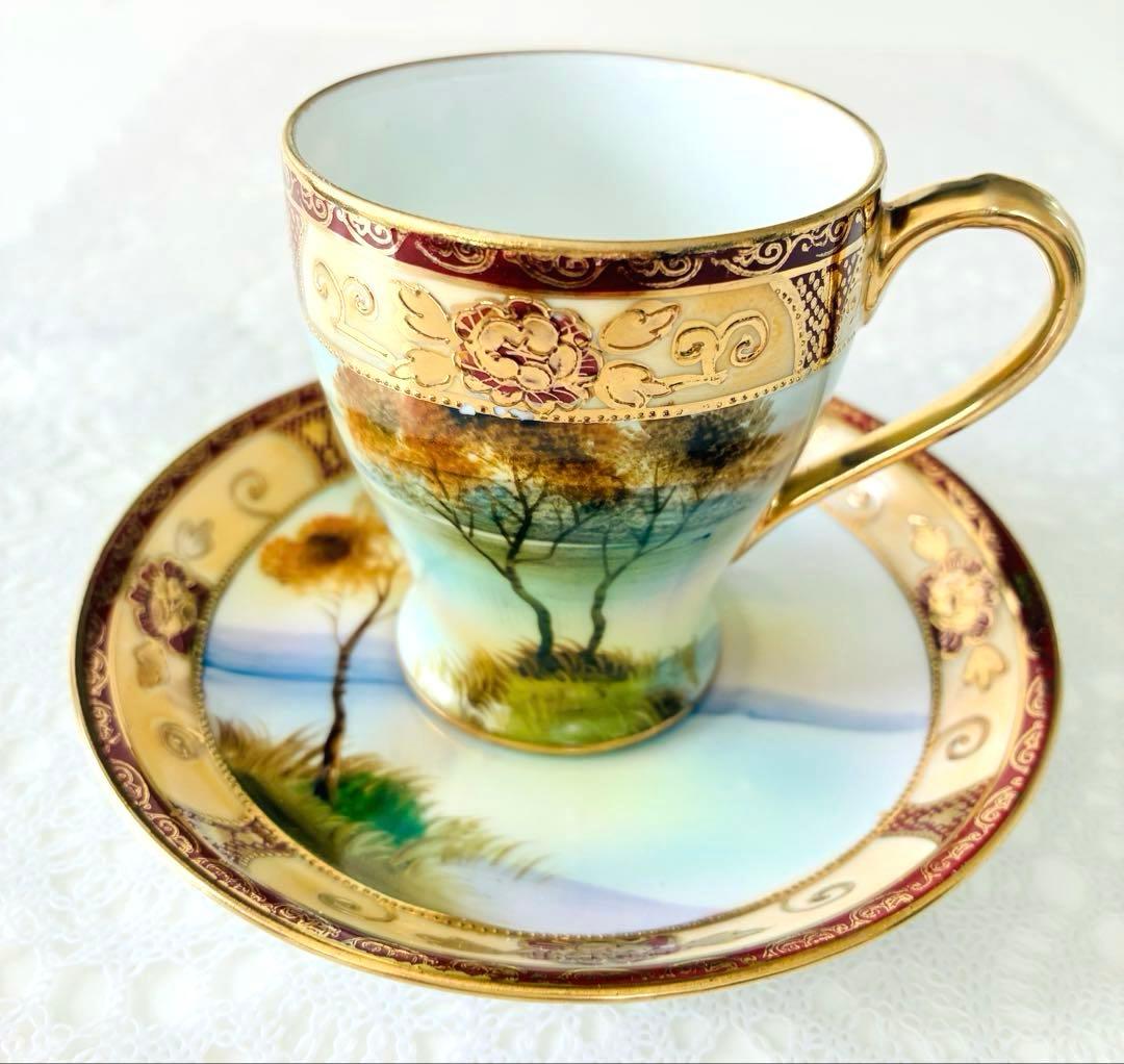 オールドノリタケ カップとソーサーセット　M印　ハンドペイント　アンティーク