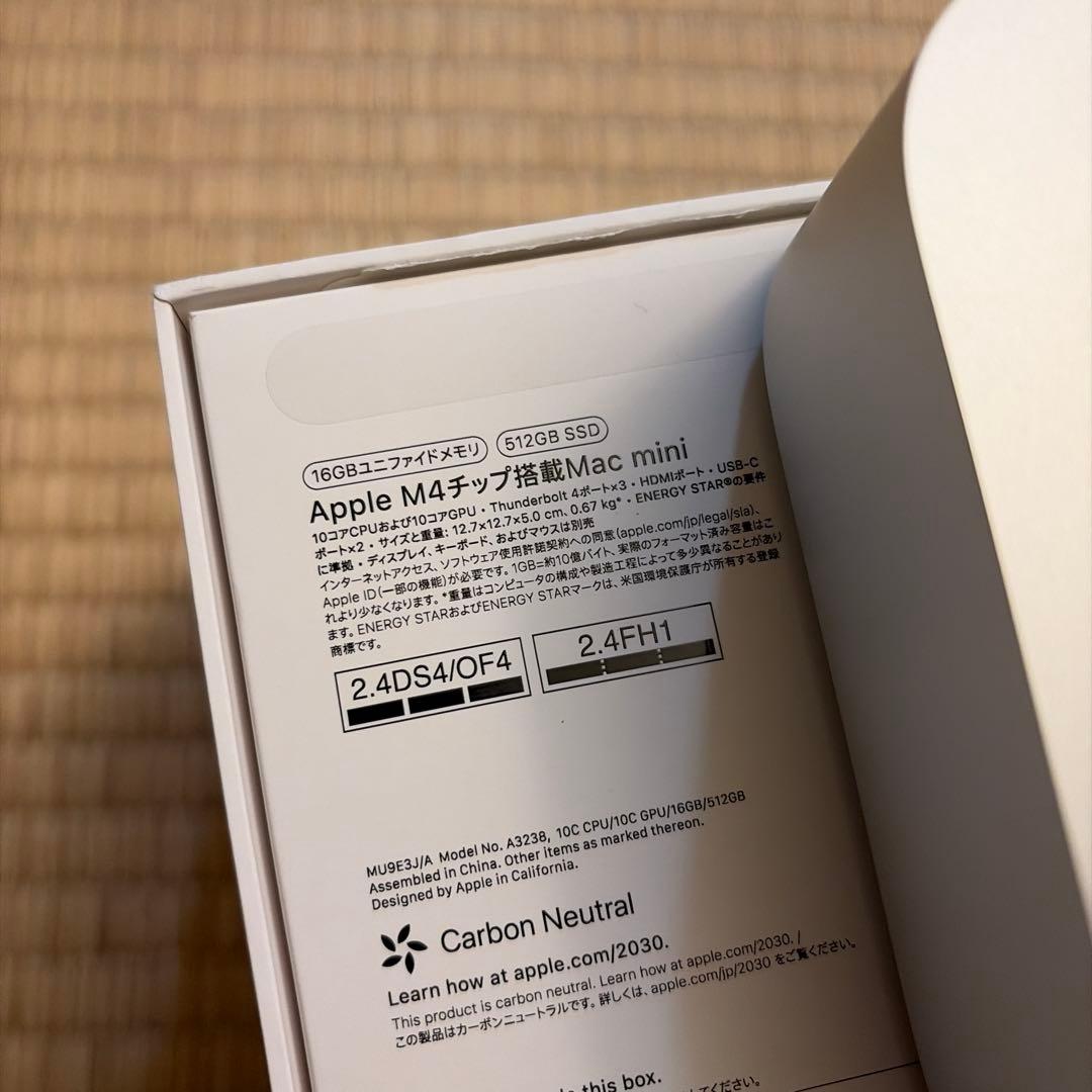 グ*ト様 Apple Mac mini M4 16GBメモリ 512GB SSD