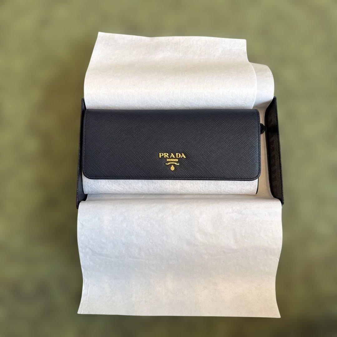 PRADA 長財布 ネイビー レザー