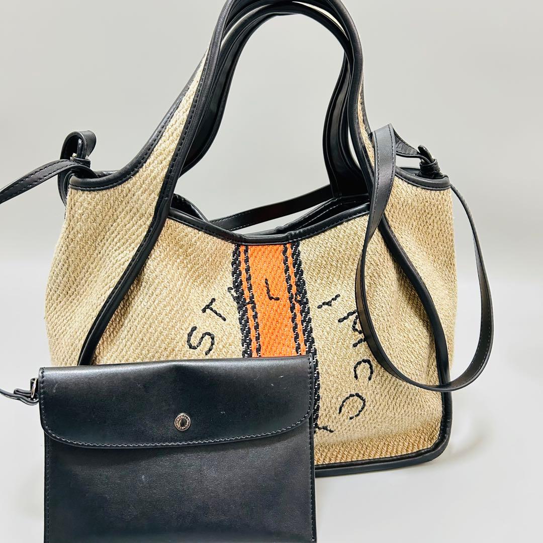 STELLAMcCARTNEY リネン×レザー2WAY ハンドバッグ ベージュ系