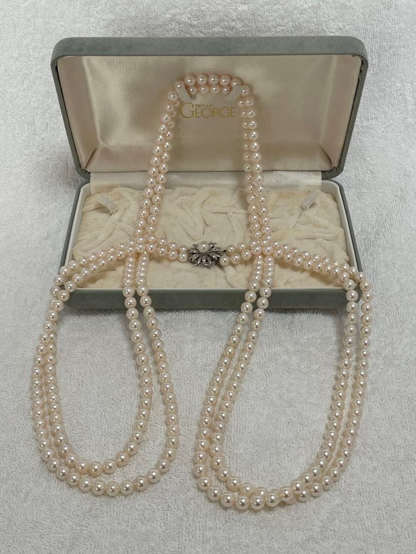 【美品】ミキモト アコヤ K14WG 2連 ロング パールネックレス 6.5mm